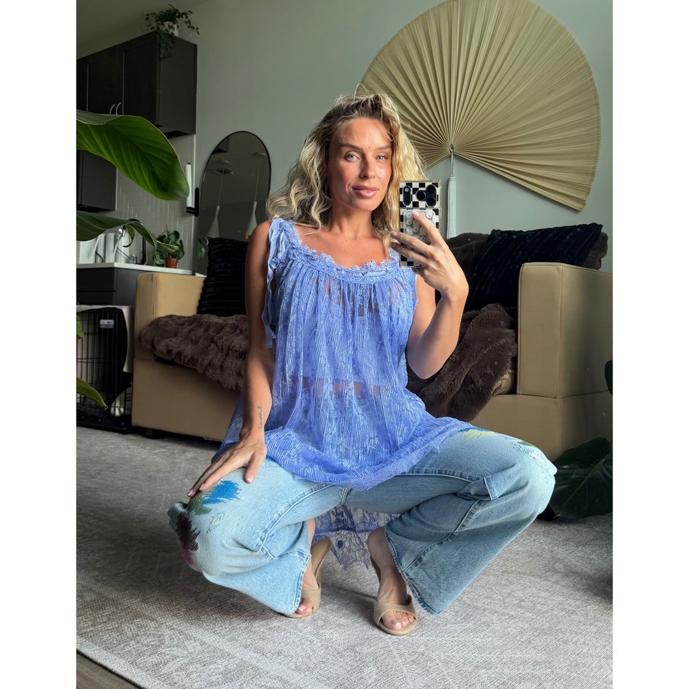 Free People || SOLD OUT || NWT || Blue Lace Mini Slip Dress Size M